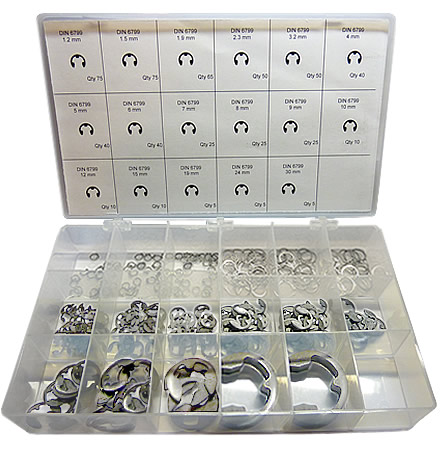 625pc Stainless Steel Metric External E-Ring Assortment. Made in The USA.