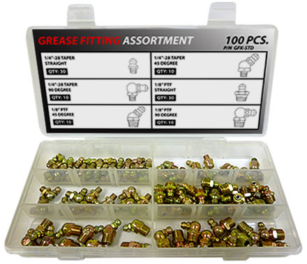 100pc Standard Grease Fitting Assortment Kit